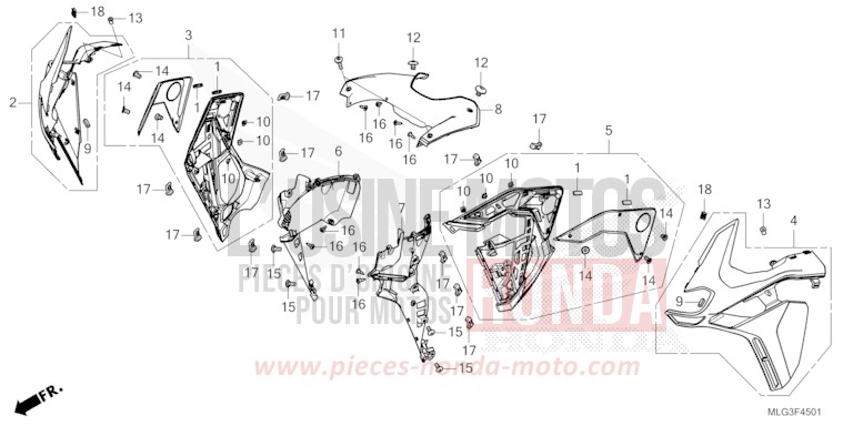 CARENAGE MILIEU (CRF1100A2/A4/AL2/AL4/D2/D4/DL2/DL4) de Africa Twin DCT PEARL GLARE WHITE (NHB53H) 2022